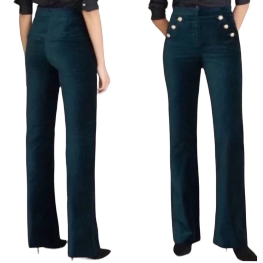 Maison D' Amelie Revolve Green Velvet Trousers Gold Buttons